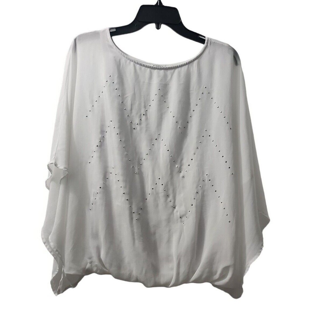 Chic White Poncho Top Rhinestone Embellished Blouse Flowy Oversized